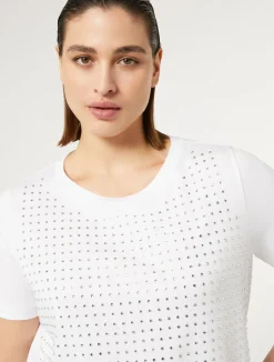 Best Marina Rinaldi Rhinestone-adorned jersey T-shirt OPTICALWHITE
