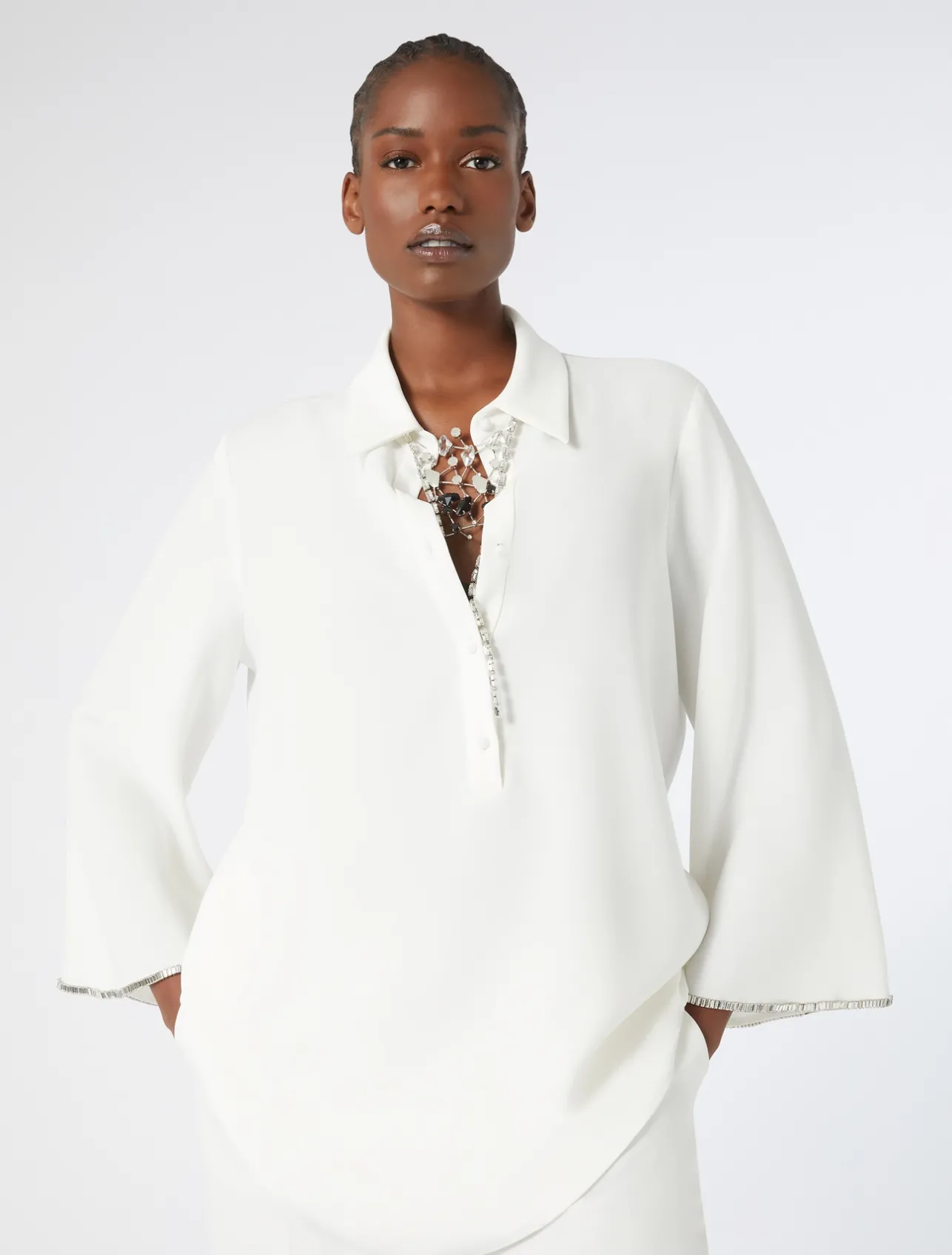 Discount Marina Rinaldi Rhinestoned cady tunic WHITE