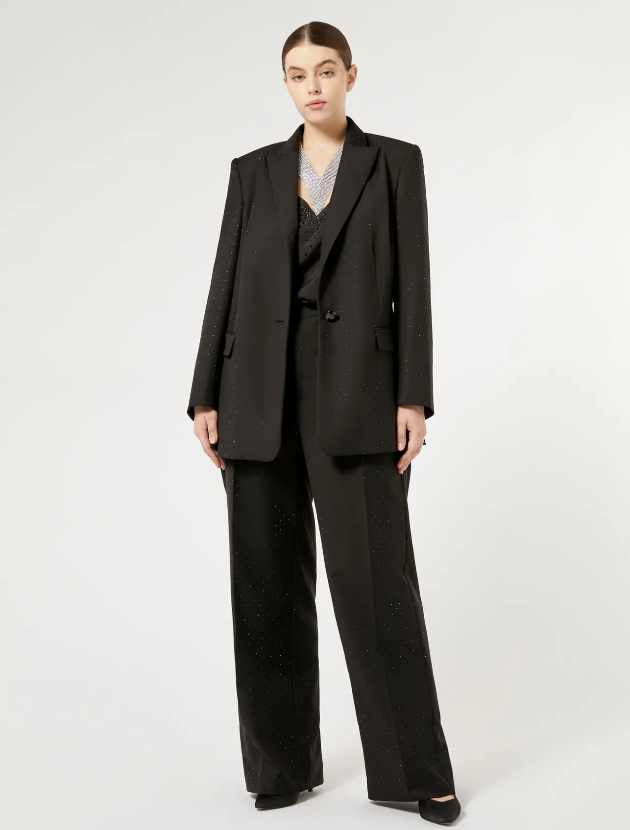 Online Marina Rinaldi Rhinestoned twill blazer BLACK