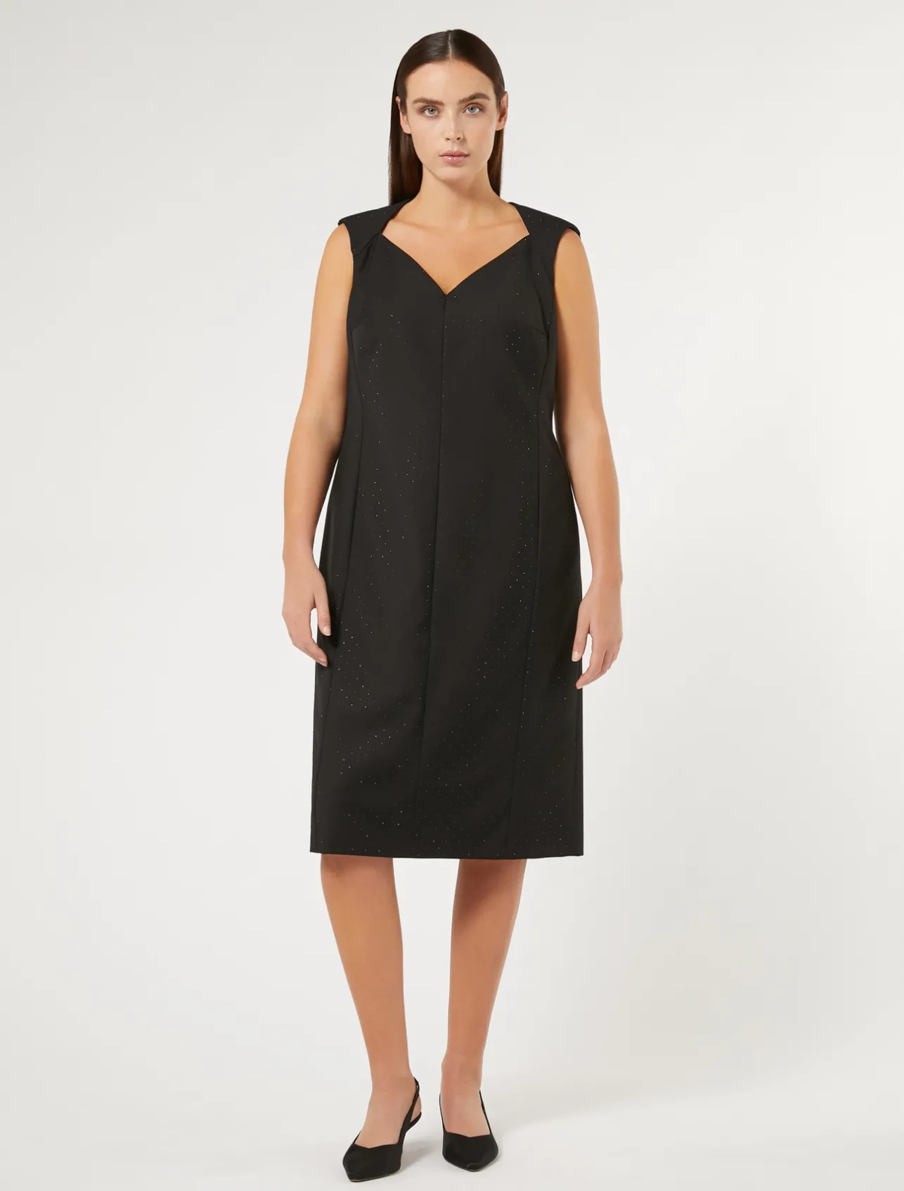 Clearance Marina Rinaldi Rhinestoned twill dress BLACK