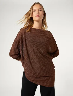 Fashion Marina Rinaldi Ribbed asymmetric sweater CARAMEL