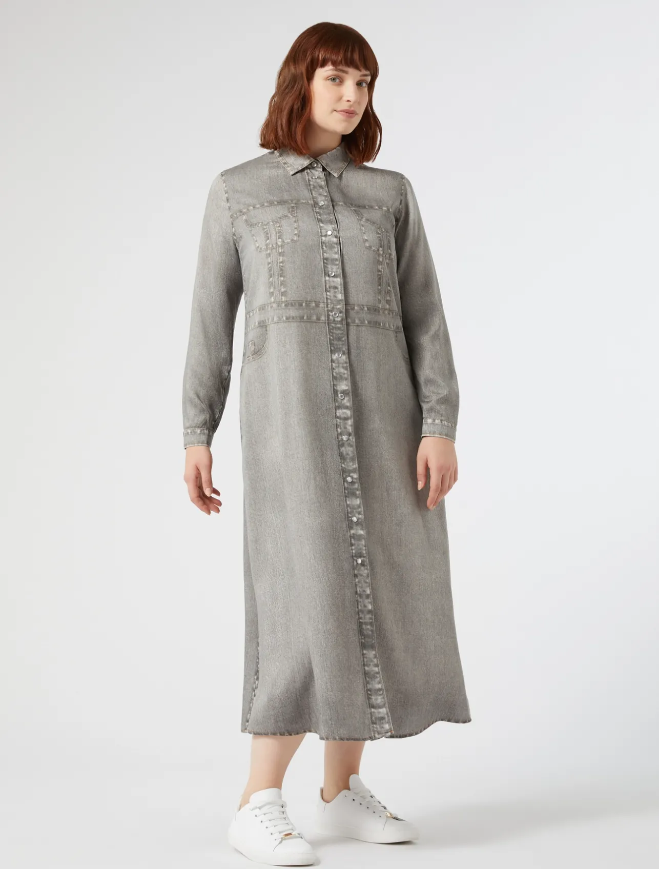 Online Marina Rinaldi Satin shirt dress MEDIUMGREY