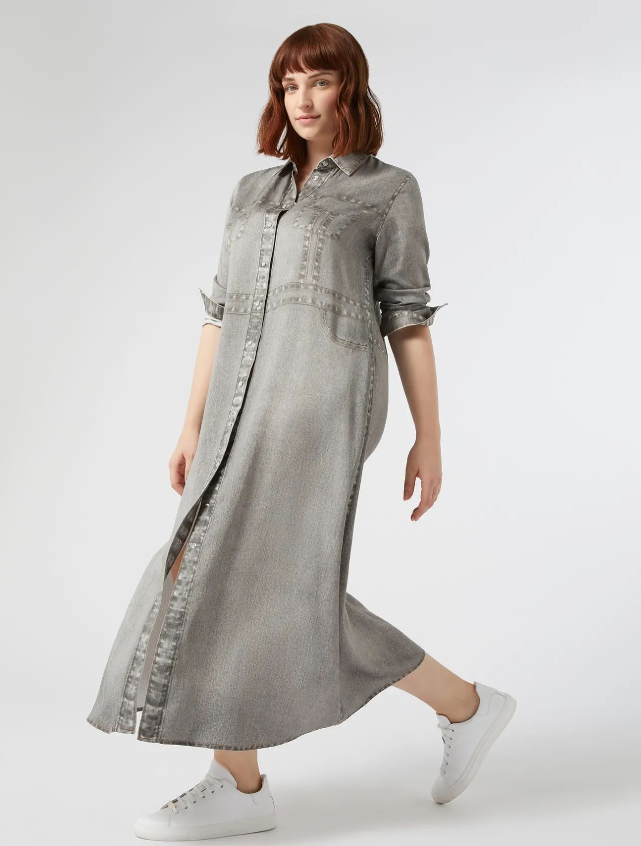 Online Marina Rinaldi Satin shirt dress MEDIUMGREY