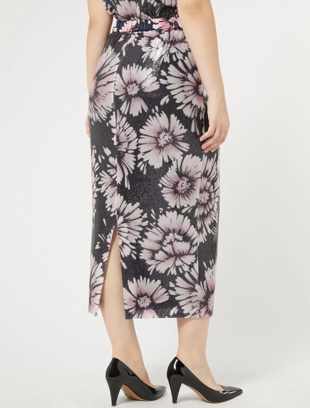 Online Marina Rinaldi Sequin and satin skirt MIDNIGHTBLUE