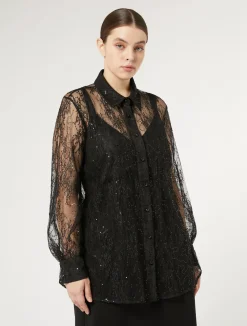 Discount Marina Rinaldi Sequinned lace shirt BLACK