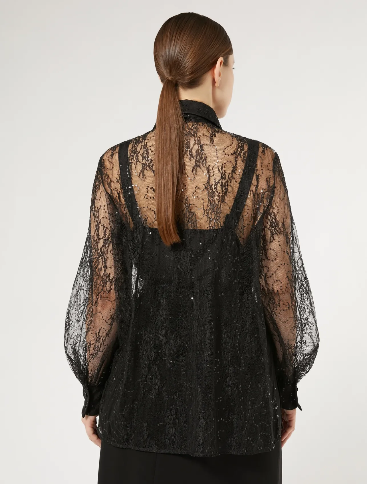 Discount Marina Rinaldi Sequinned lace shirt BLACK