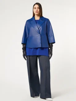 Discount Marina Rinaldi Shiny Nappa leather jacket CORNFLOWERBLUE
