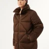 Fashion Marina Rinaldi Short padded jacket in water-repellent satin CHOCOLATE