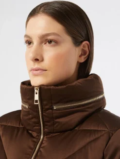 Fashion Marina Rinaldi Short padded jacket in water-repellent satin CHOCOLATE