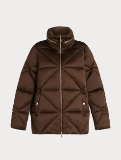 Fashion Marina Rinaldi Short padded jacket in water-repellent satin CHOCOLATE