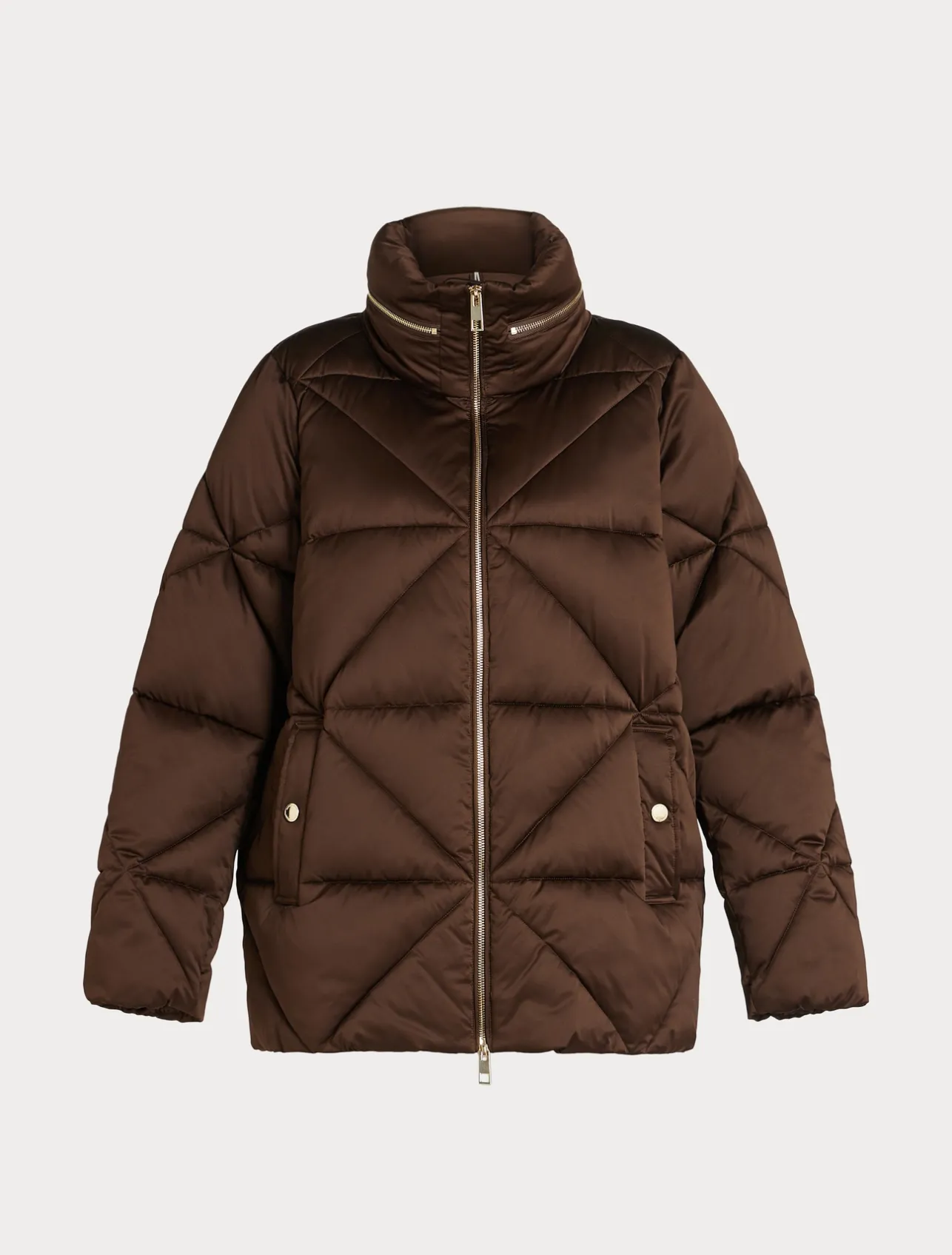 Fashion Marina Rinaldi Short padded jacket in water-repellent satin CHOCOLATE