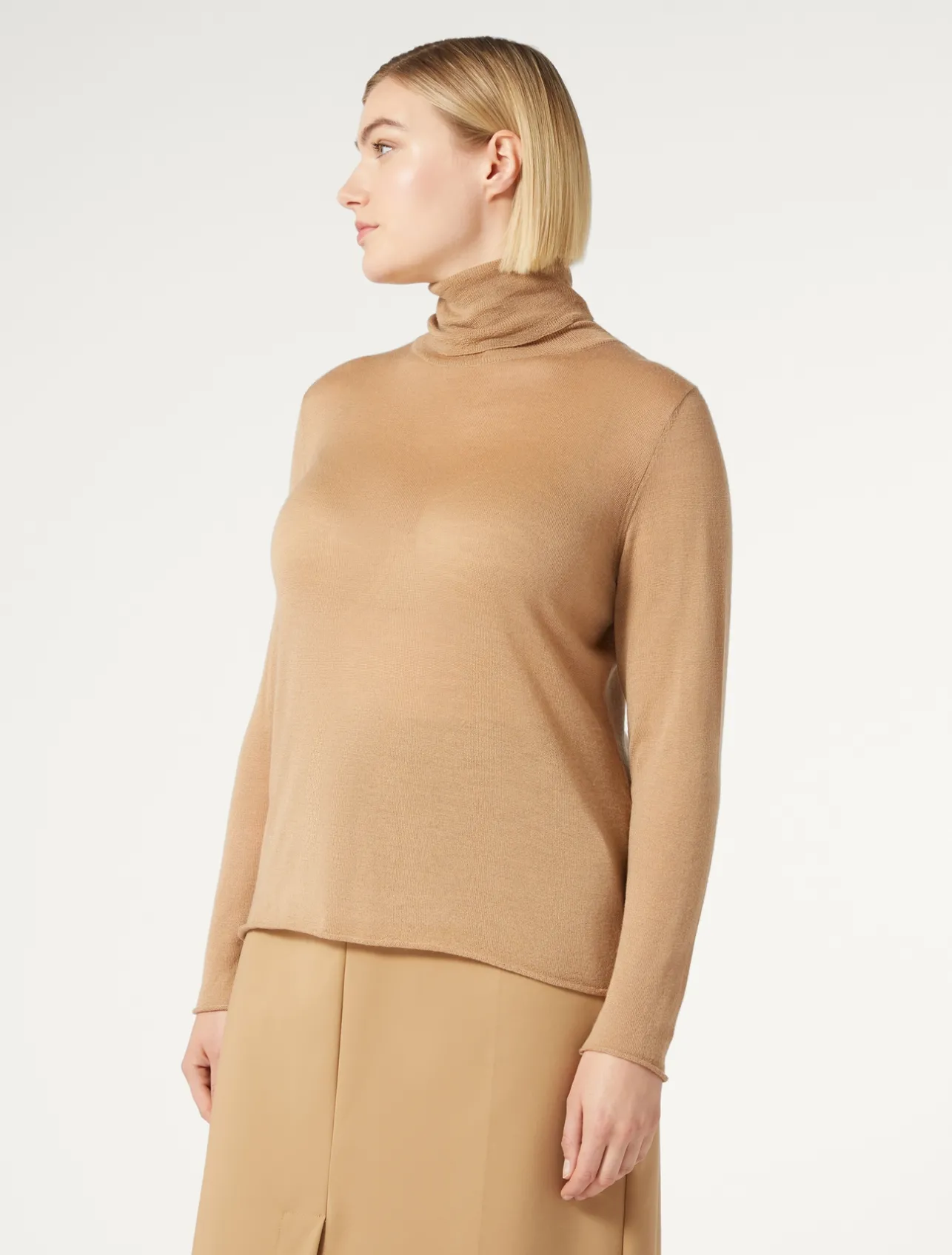 New Marina Rinaldi Silk and cashmere polo neck jumper CAMEL