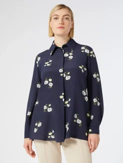 Outlet Marina Rinaldi Silk crepe de chine shirt MIDNIGHTBLUE
