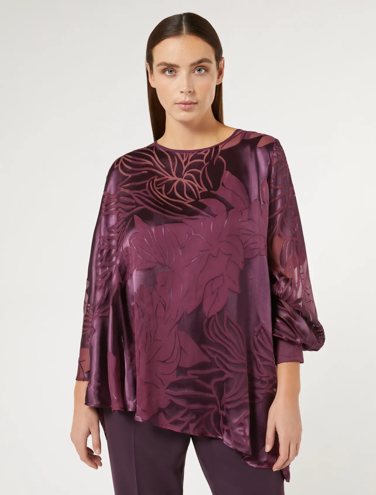 Fashion Marina Rinaldi Silk satin and viscose tunic BORDEAUX