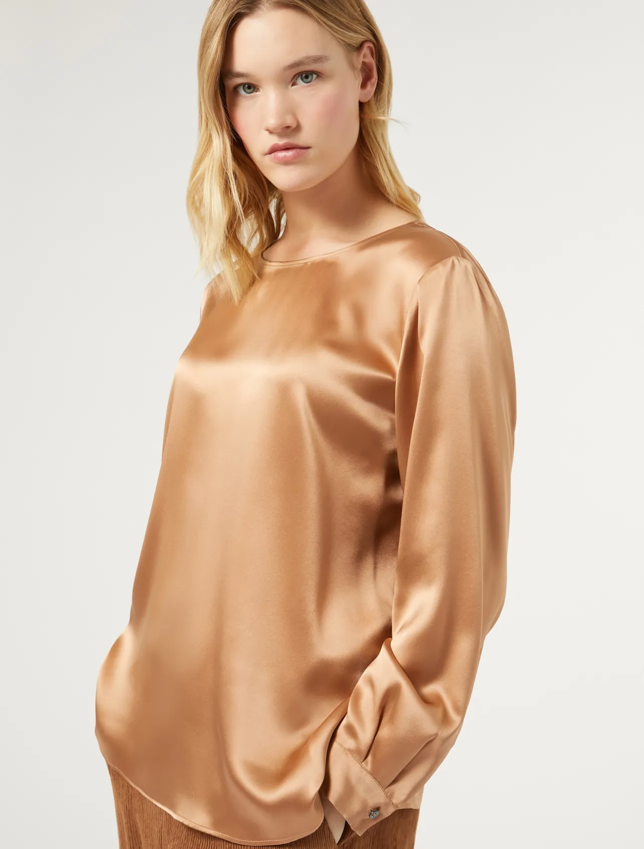Fashion Marina Rinaldi Silk satin blouse CAMEL