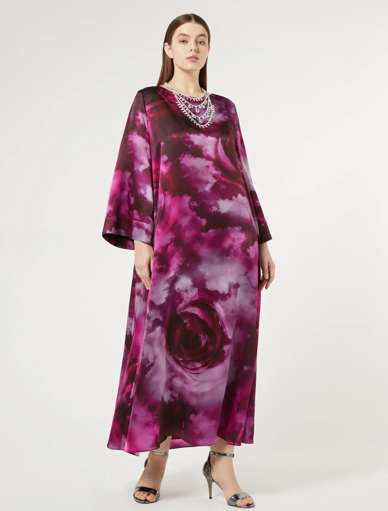 Sale Marina Rinaldi Silk satin oversized dress BORDEAUX