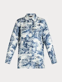 Hot Marina Rinaldi Silk twill shirt WHITEBLUE