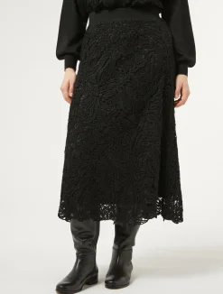 Hot Marina Rinaldi Skirt with macramé embroidery BLACK