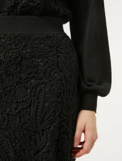 Hot Marina Rinaldi Skirt with macramé embroidery BLACK