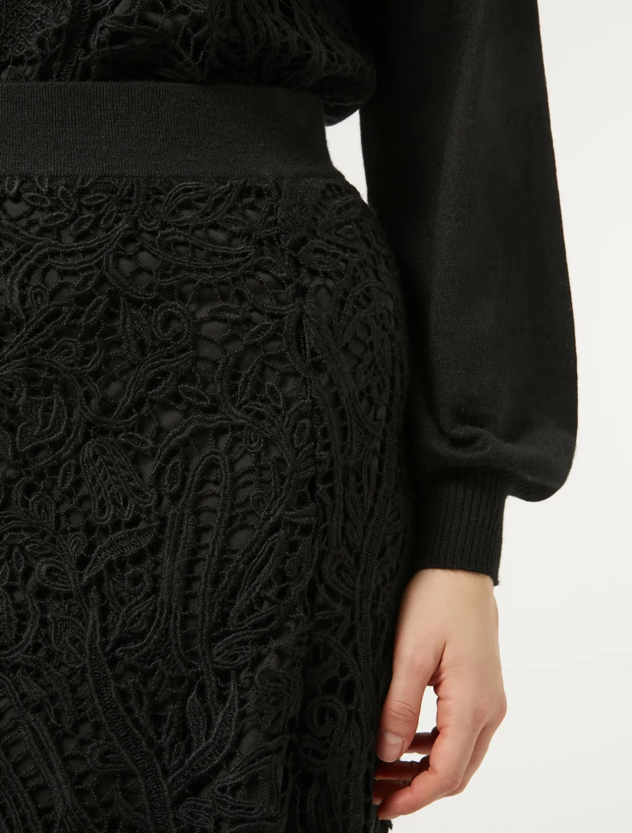 Hot Marina Rinaldi Skirt with macramé embroidery BLACK