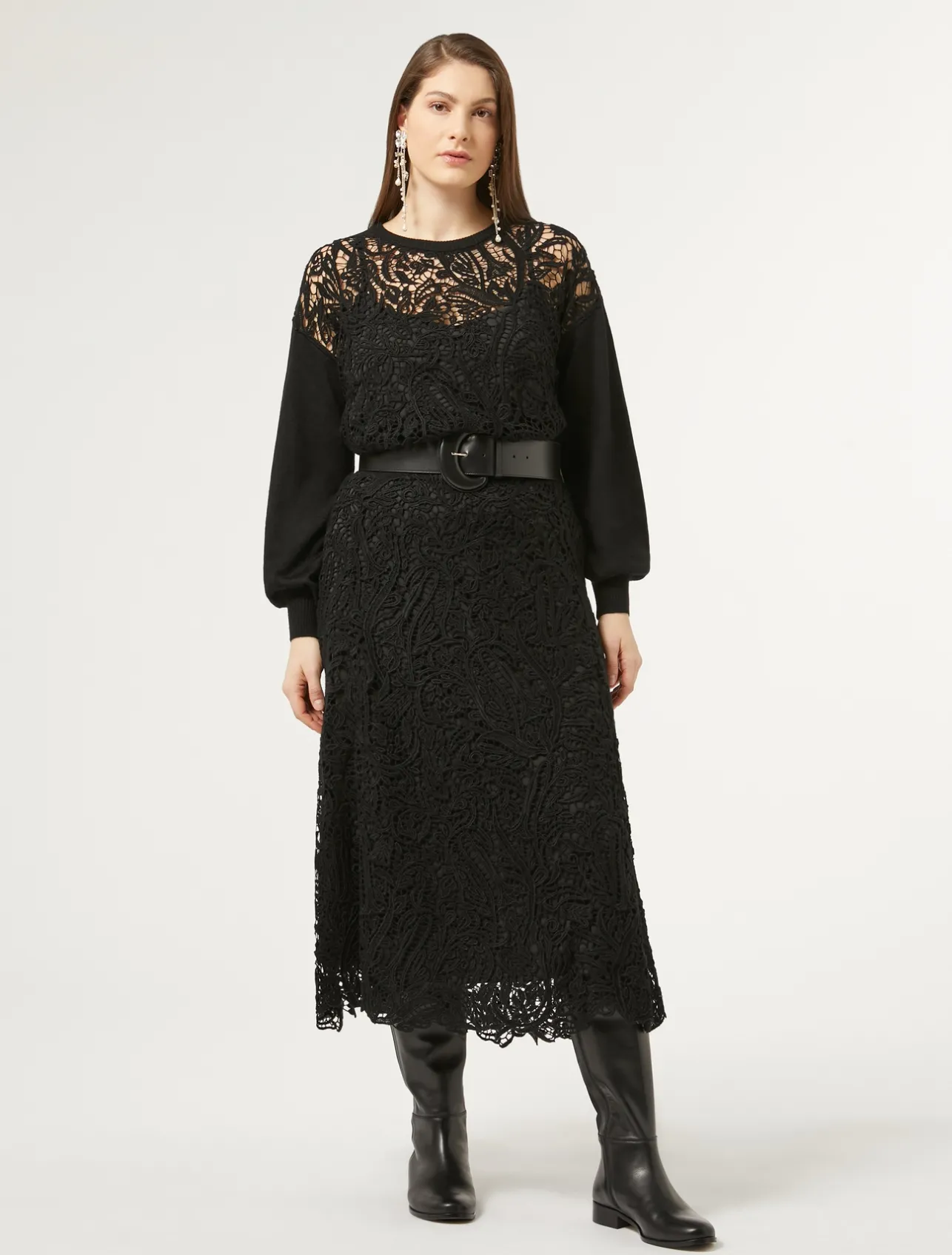 Hot Marina Rinaldi Skirt with macramé embroidery BLACK
