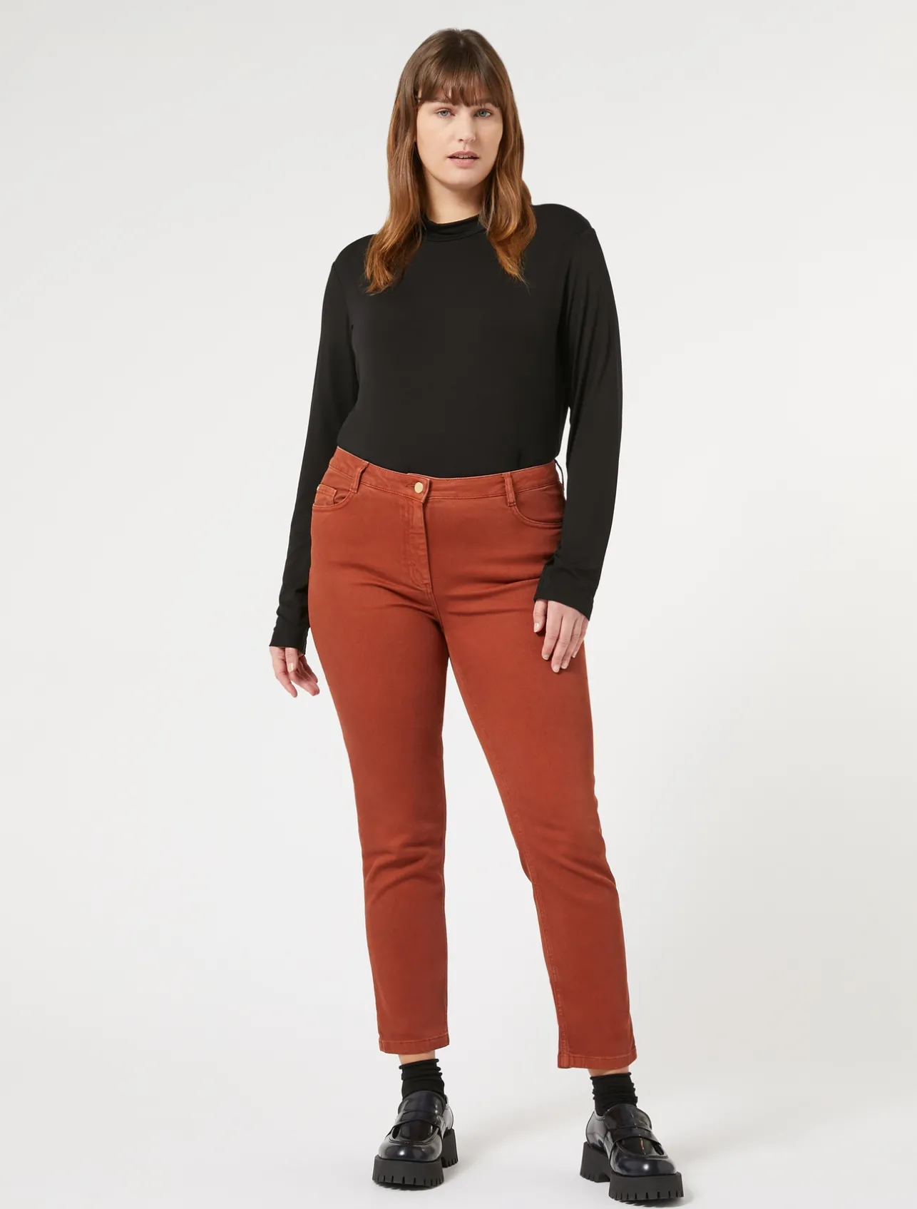 Outlet Marina Rinaldi Stretch cotton bull denim jeans TERRACOTTA