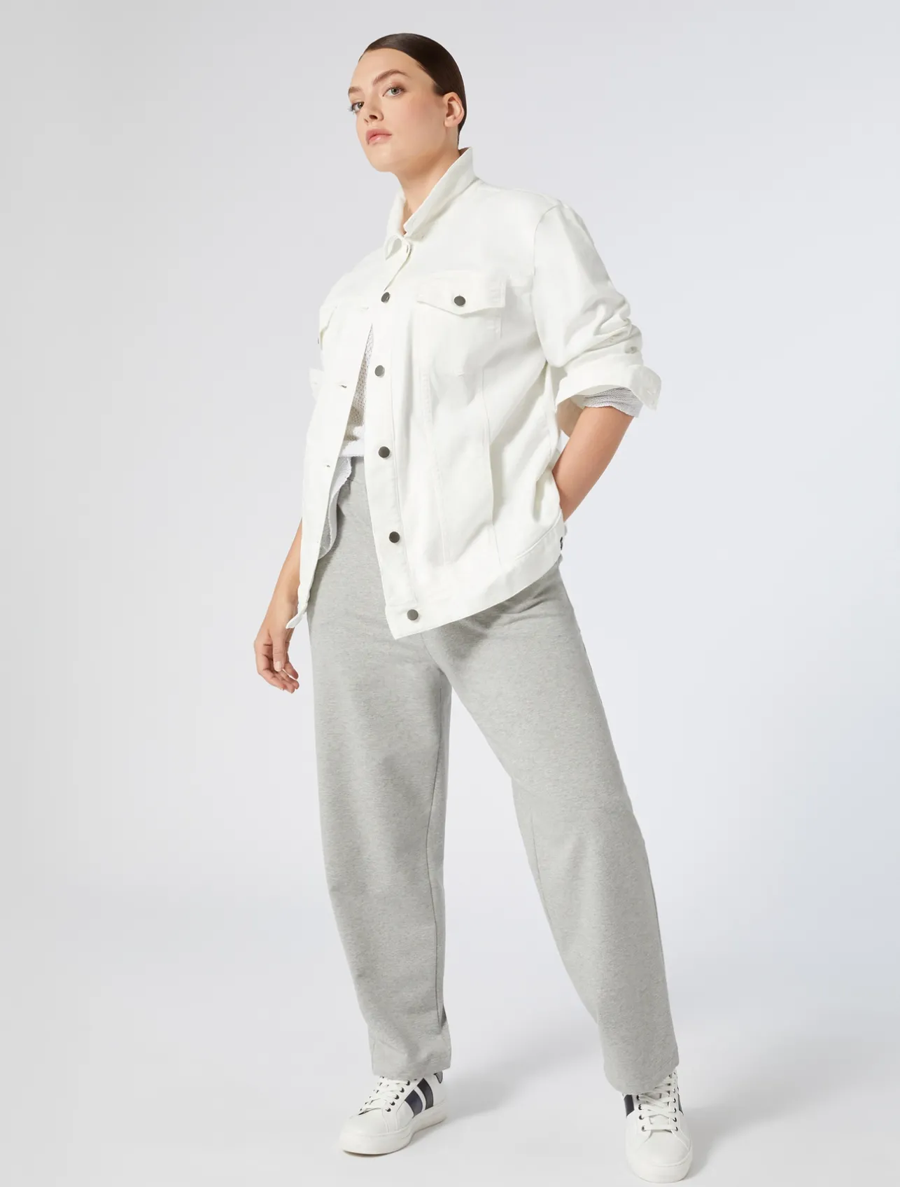 Fashion Marina Rinaldi Stretch cotton bull denim jacket WHITE