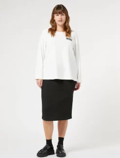 Discount Marina Rinaldi Stretch cotton denim skirt BLACK