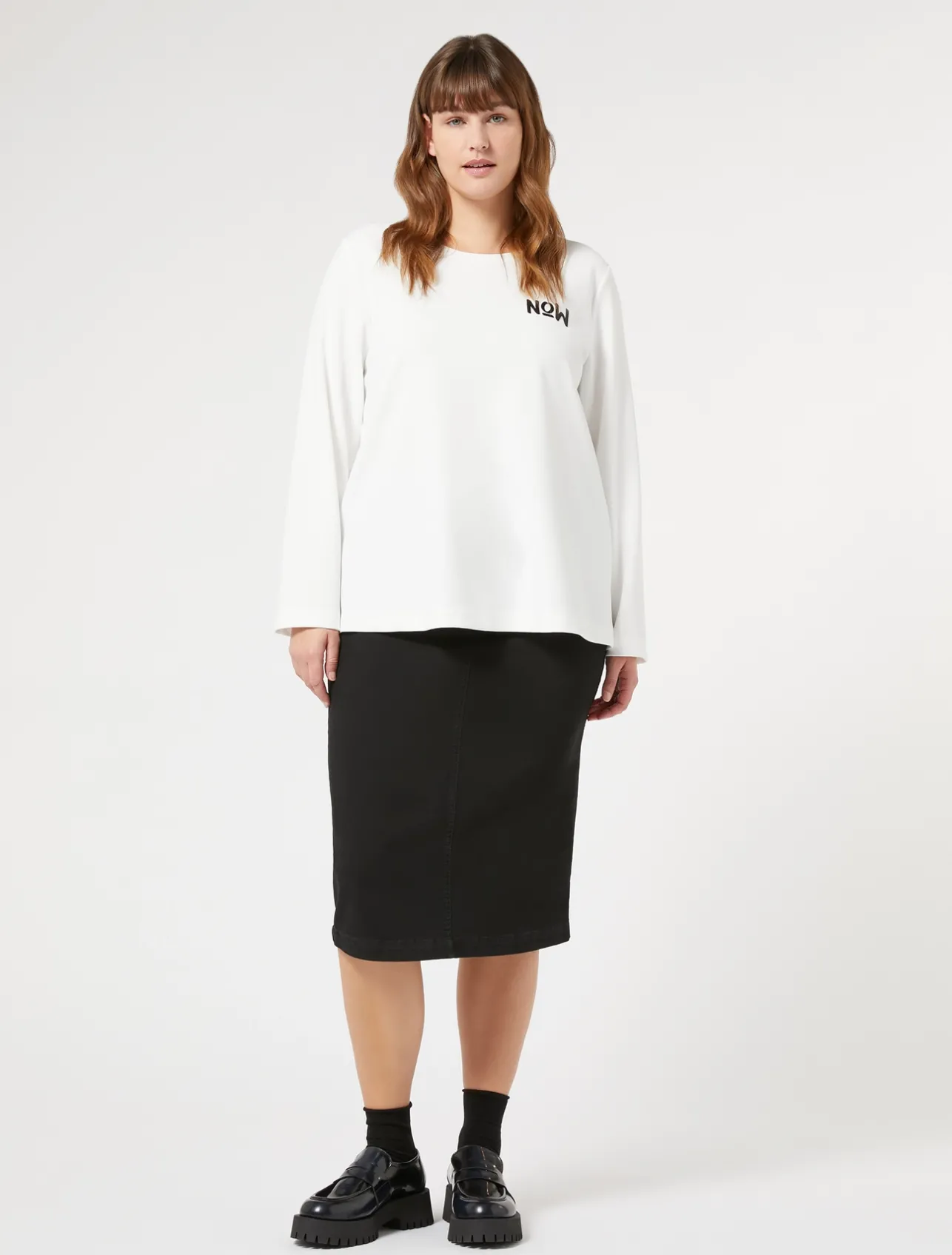 Discount Marina Rinaldi Stretch cotton denim skirt BLACK