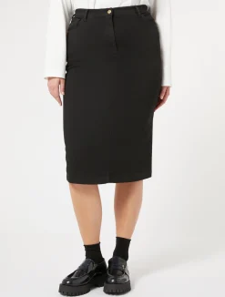 Discount Marina Rinaldi Stretch cotton denim skirt BLACK