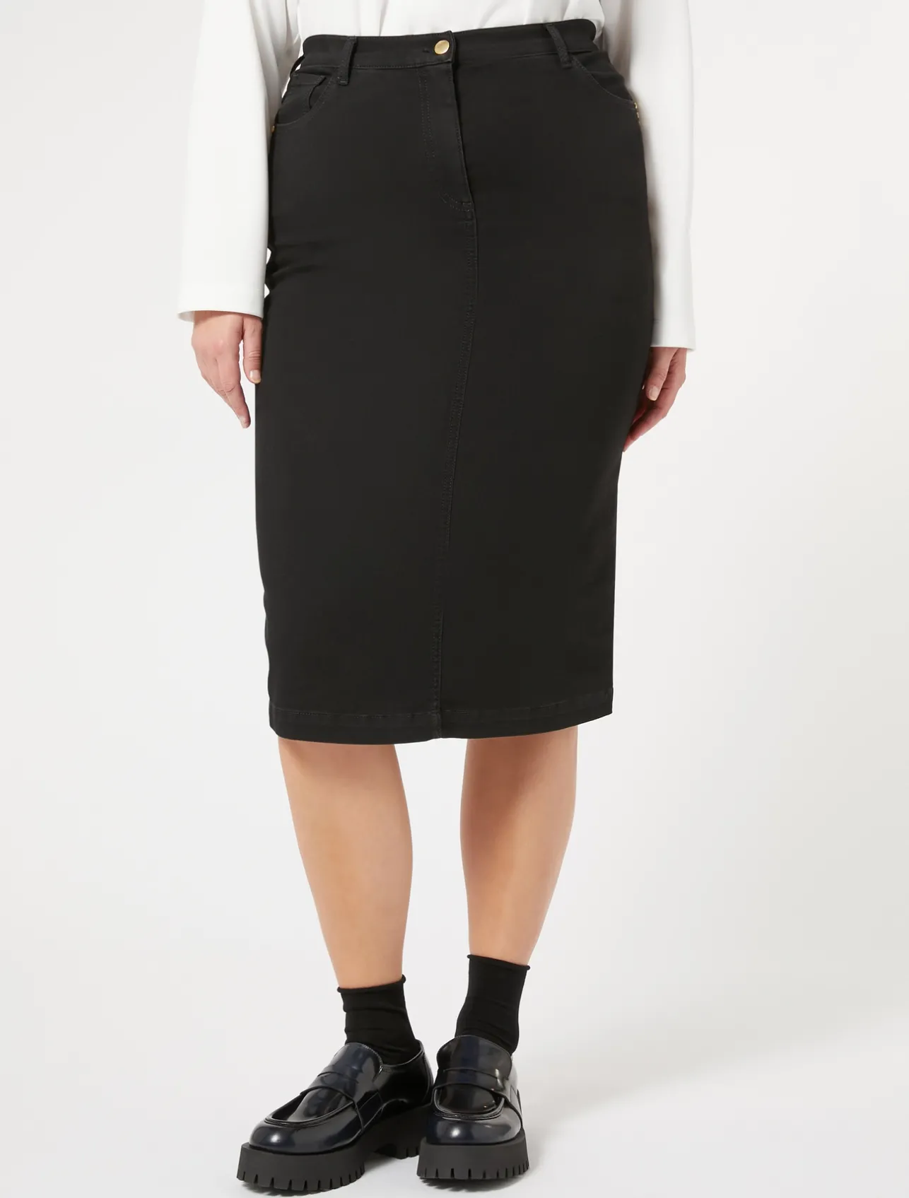Discount Marina Rinaldi Stretch cotton denim skirt BLACK