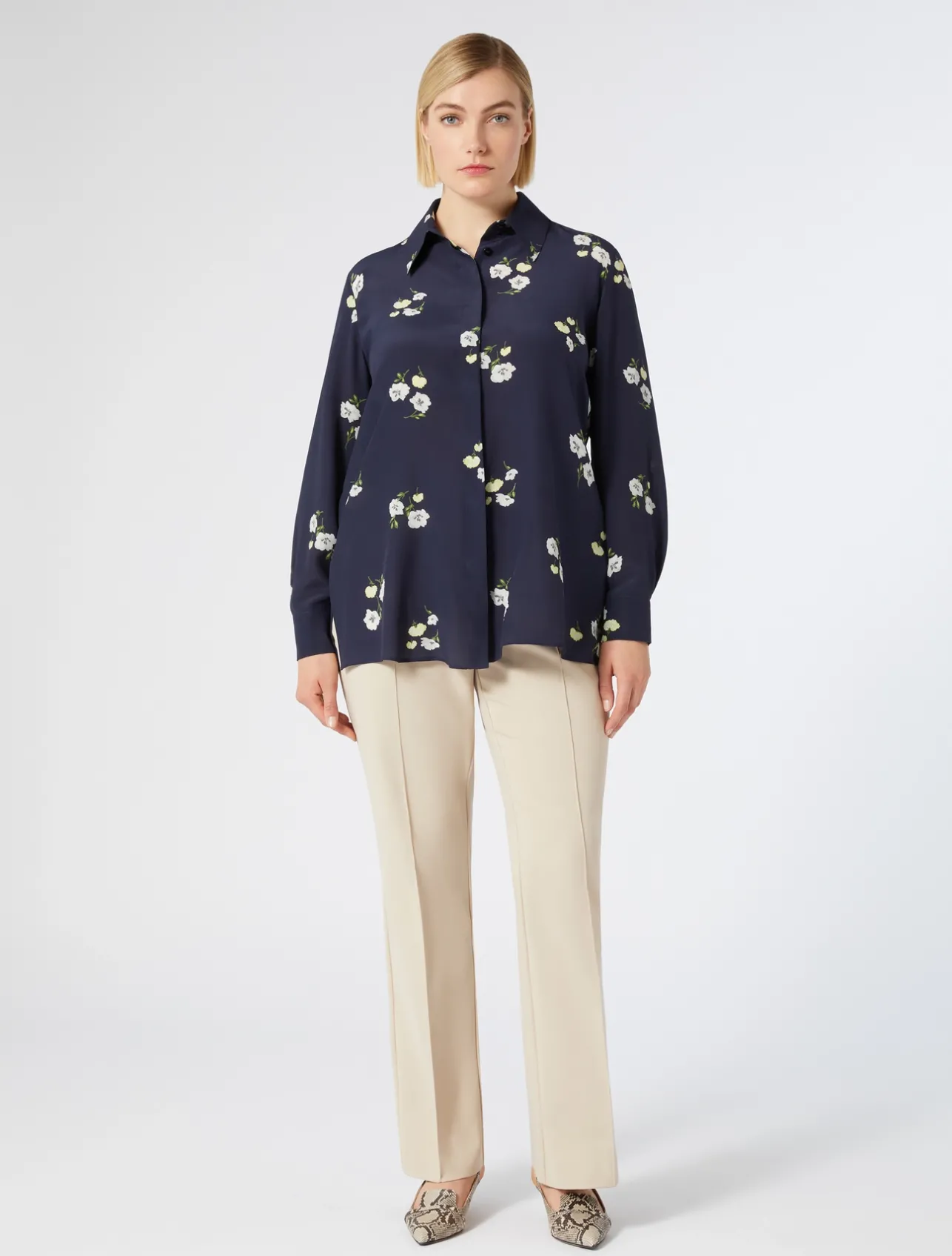 New Marina Rinaldi Stretch cotton flared trousers BEIGE