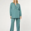 Outlet Marina Rinaldi Stretch cotton fleece trousers SAGEGREEN