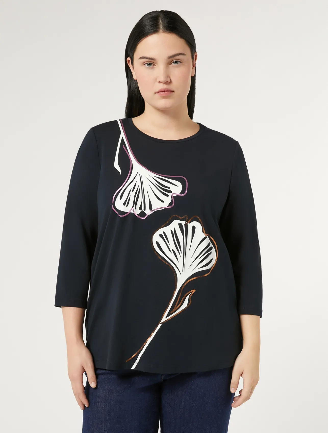 Fashion Marina Rinaldi Stretch cotton jersey T-shirt ULTRAMARINE