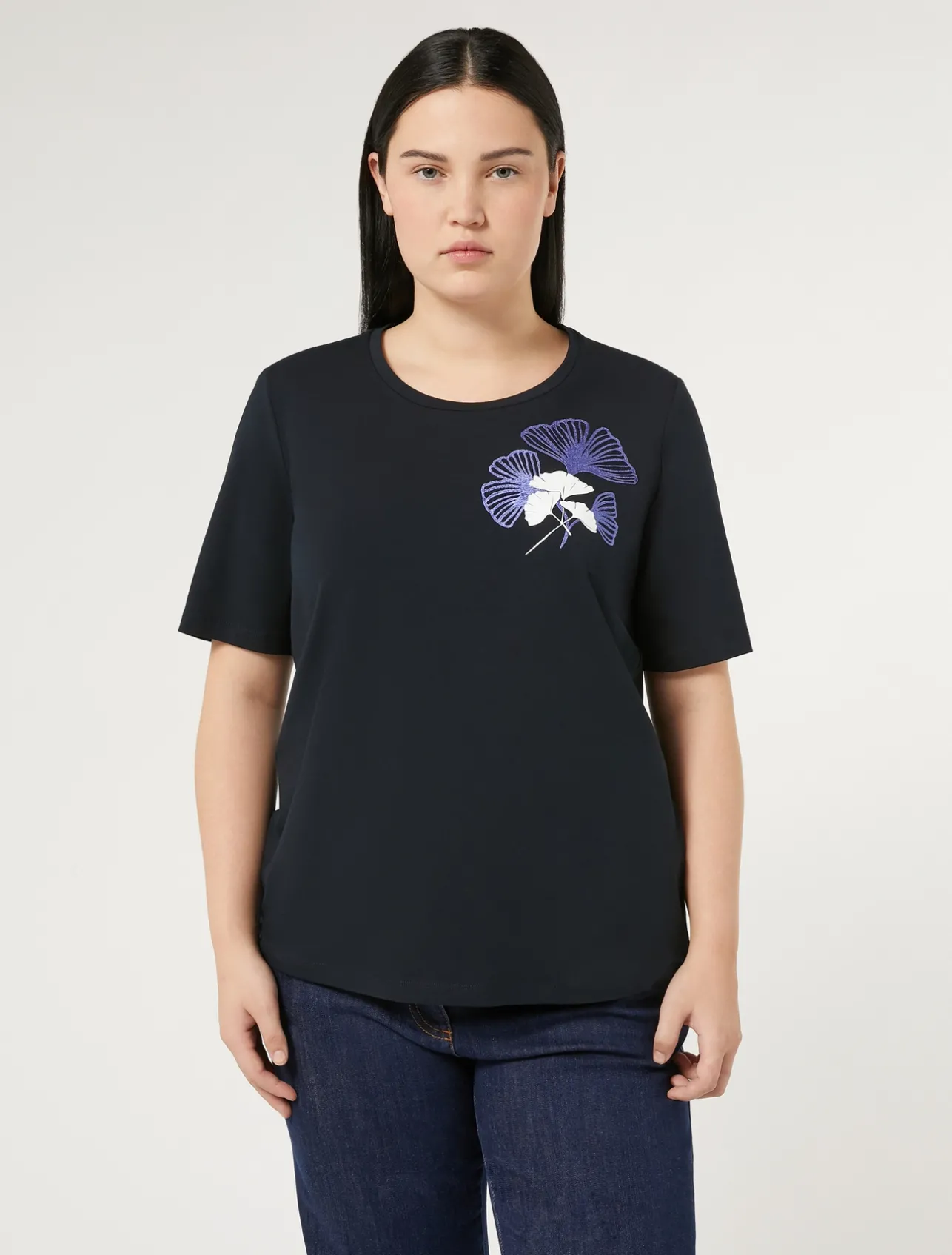 Fashion Marina Rinaldi Stretch cotton jersey T-shirt ULTRAMARINE