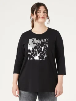 Sale Marina Rinaldi Stretch cotton jersey T-shirt BLACK