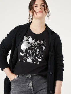 Sale Marina Rinaldi Stretch cotton jersey T-shirt BLACK