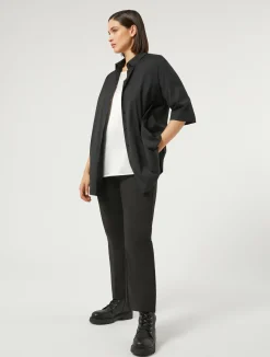 Sale Marina Rinaldi Stretch cotton-blend trousers BLACK