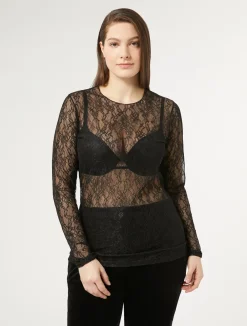 Best Marina Rinaldi Stretch lace T-shirt BLACK