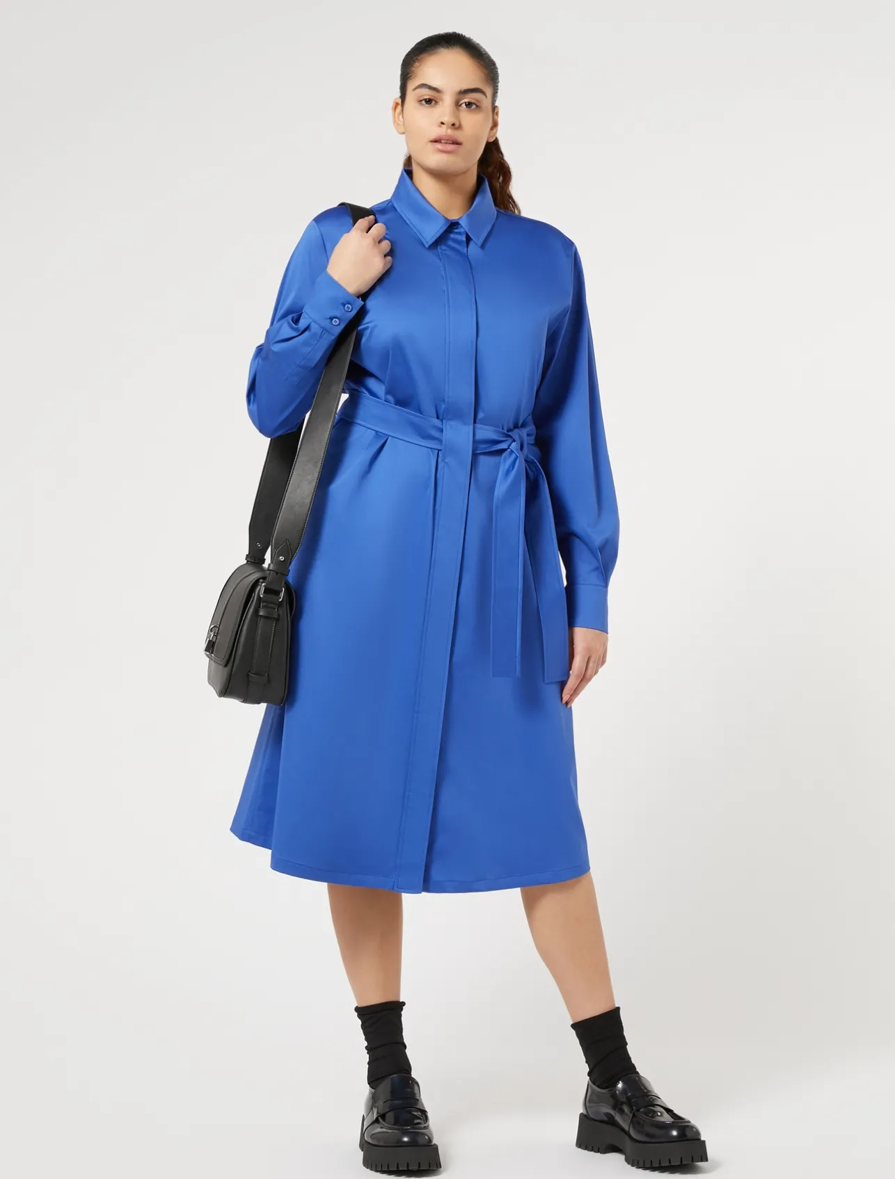 Fashion Marina Rinaldi Stretch satin shirt dress CHINABLUE