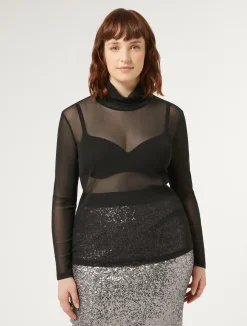 Sale Marina Rinaldi Stretch tulle turtleneck BLACK