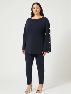 Discount Marina Rinaldi Stretch viscose trousers MIDNIGHTBLUE