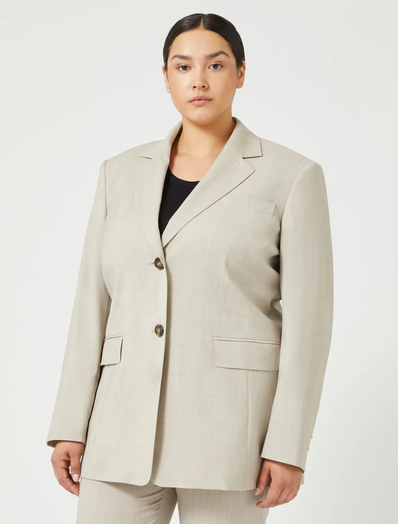 Fashion Marina Rinaldi Stretch wool canvas blazer BEIGE