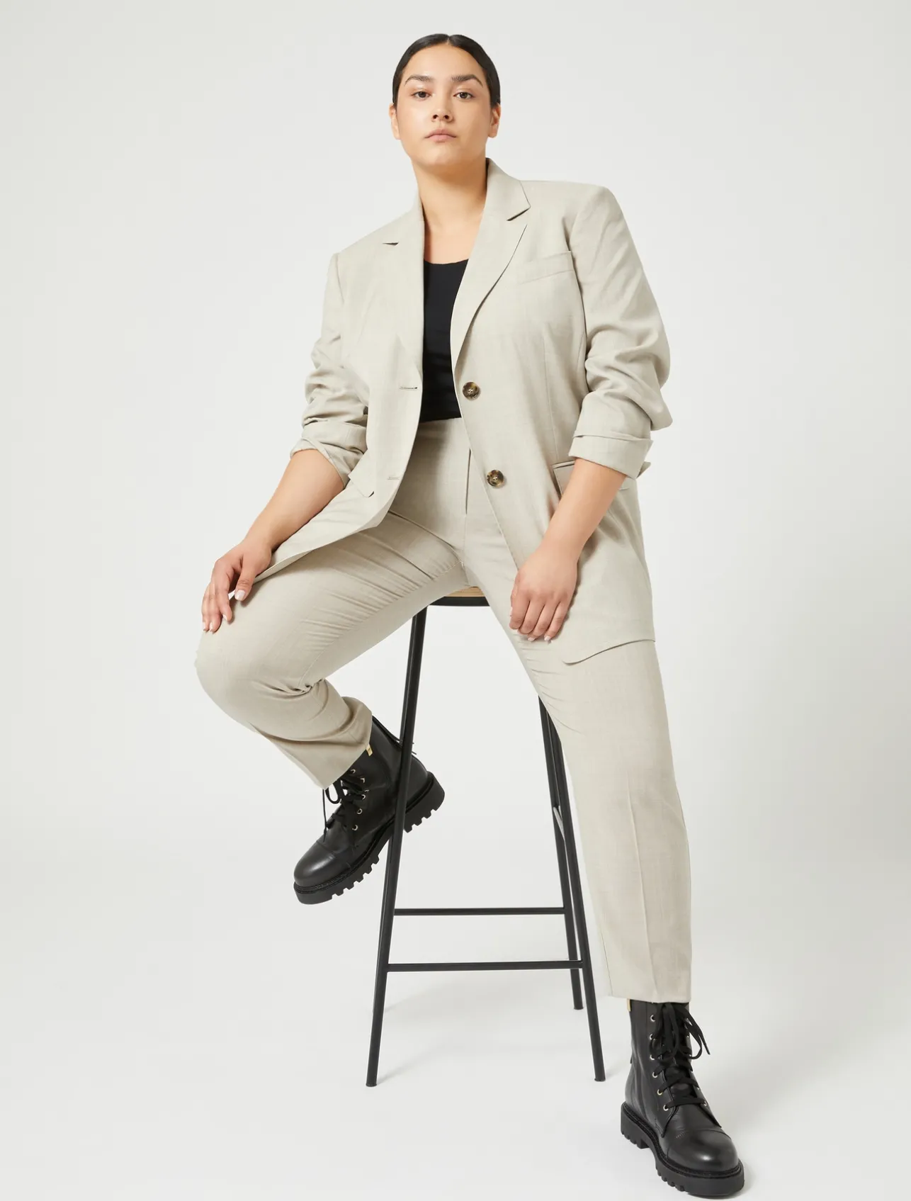 Fashion Marina Rinaldi Stretch wool canvas blazer BEIGE