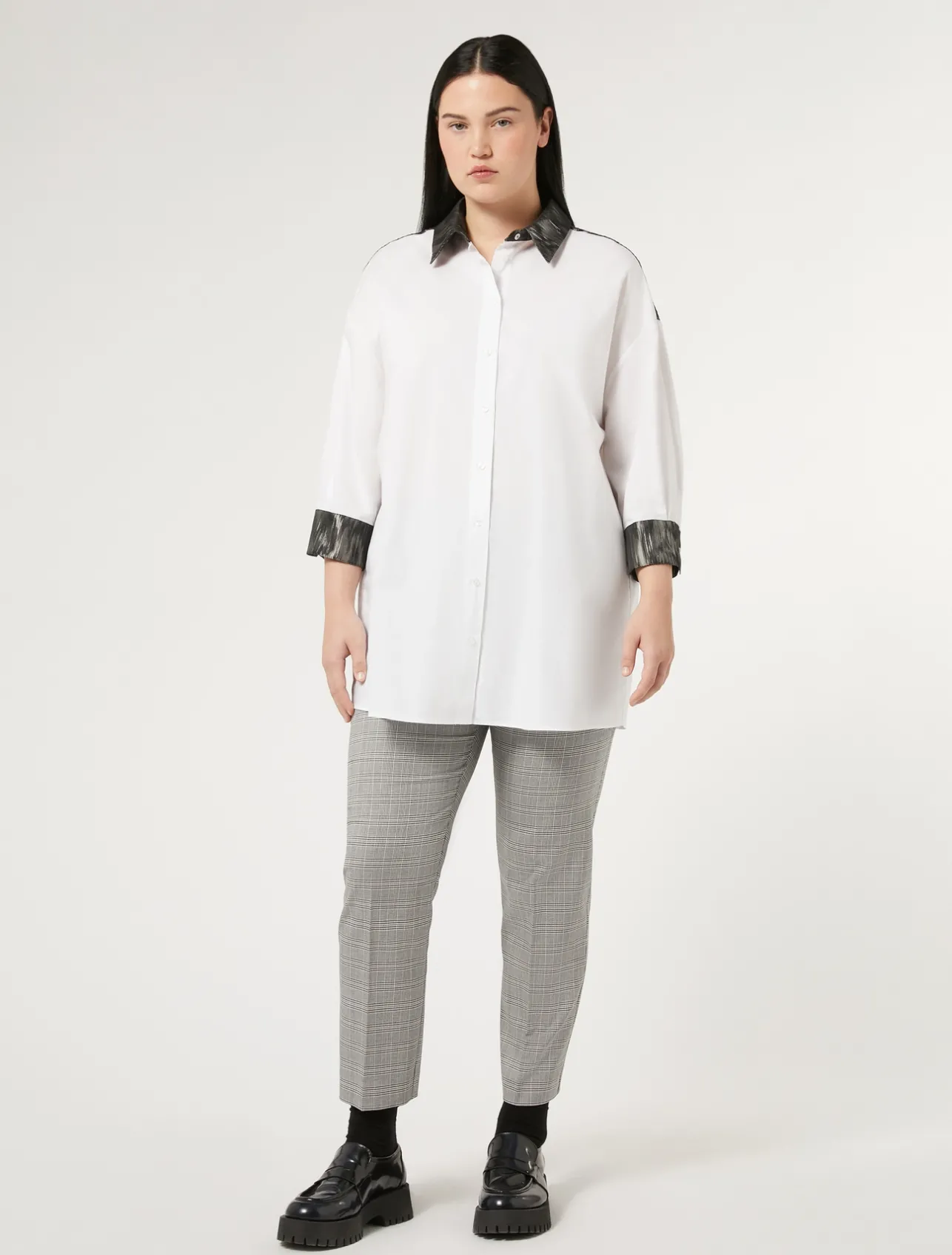 Fashion Marina Rinaldi Technical canvas and viscose trousers BLACK