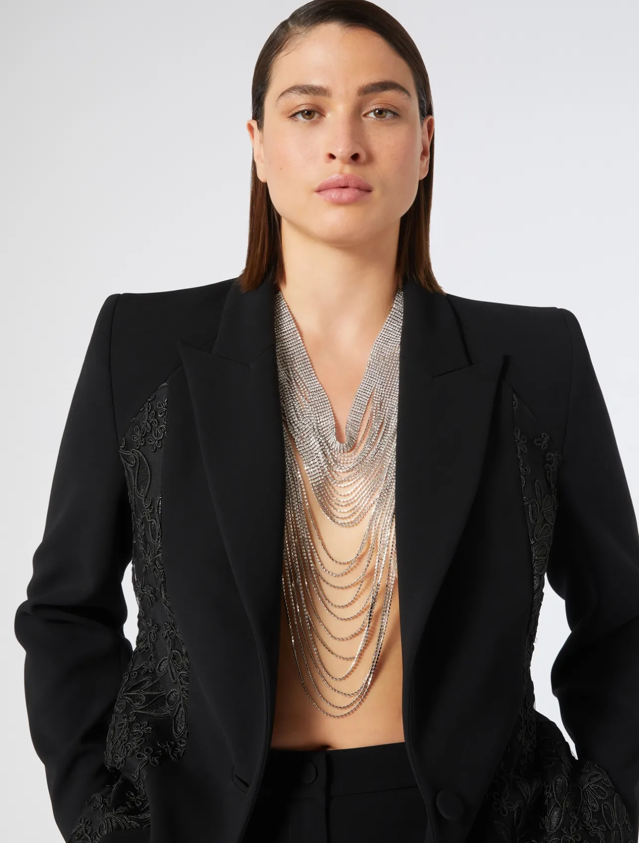 Outlet Marina Rinaldi Tulle fabric cady blazer jacket BLACK