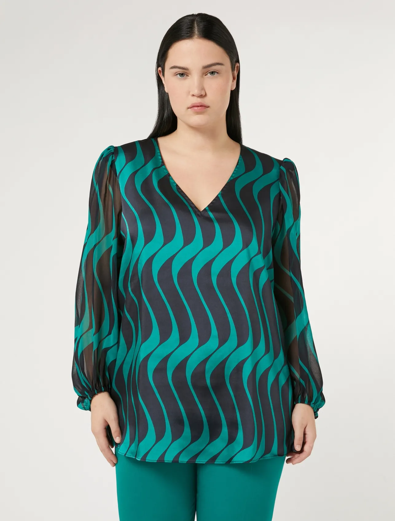 Best Marina Rinaldi Twill and georgette blouse ULTRAMARINE