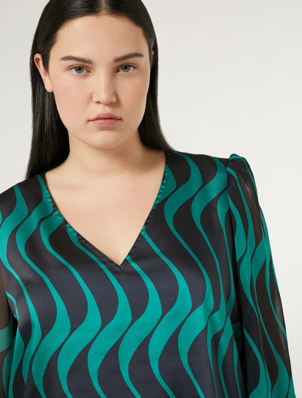 Best Marina Rinaldi Twill and georgette blouse ULTRAMARINE