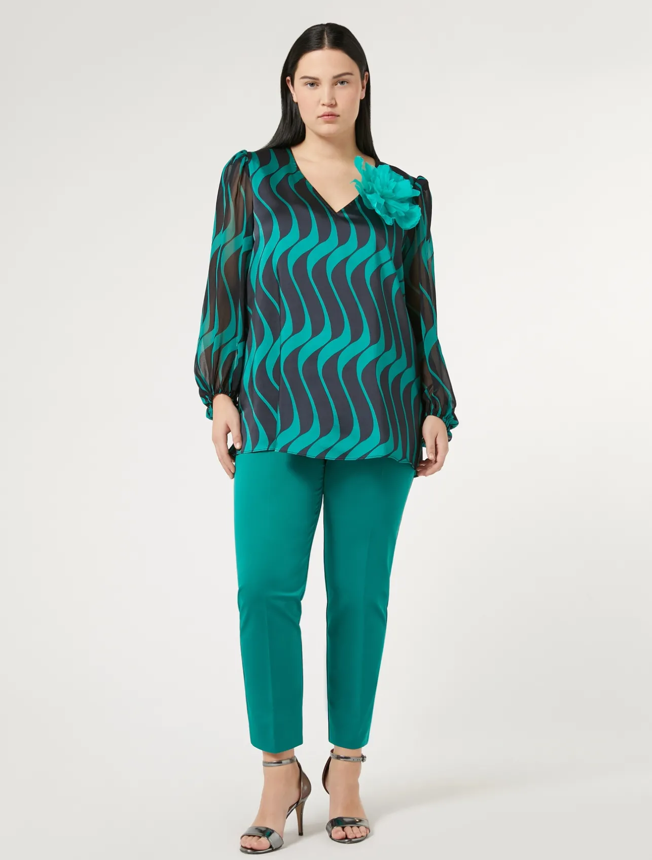 Best Marina Rinaldi Twill and georgette blouse ULTRAMARINE