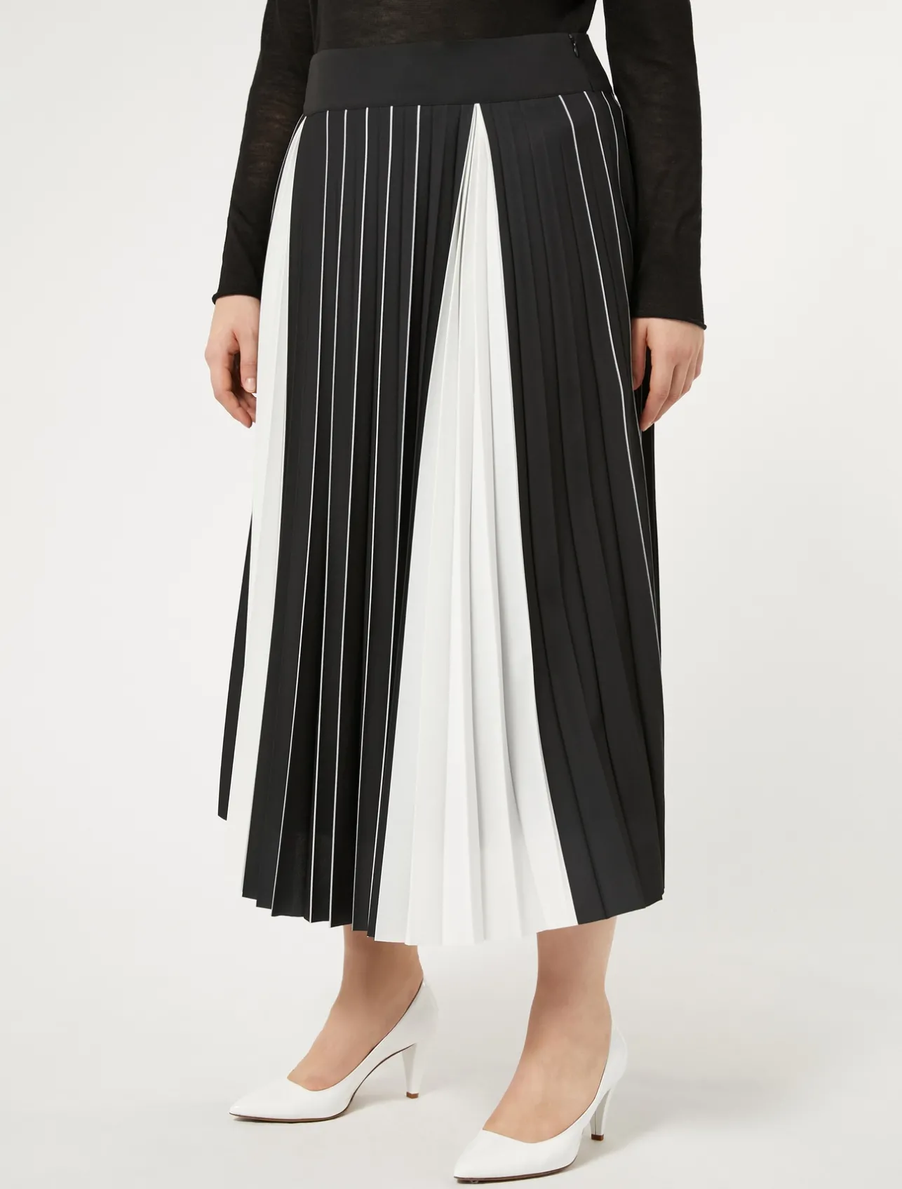 Clearance Marina Rinaldi Two-tone pleated skirt BLACKWHITE